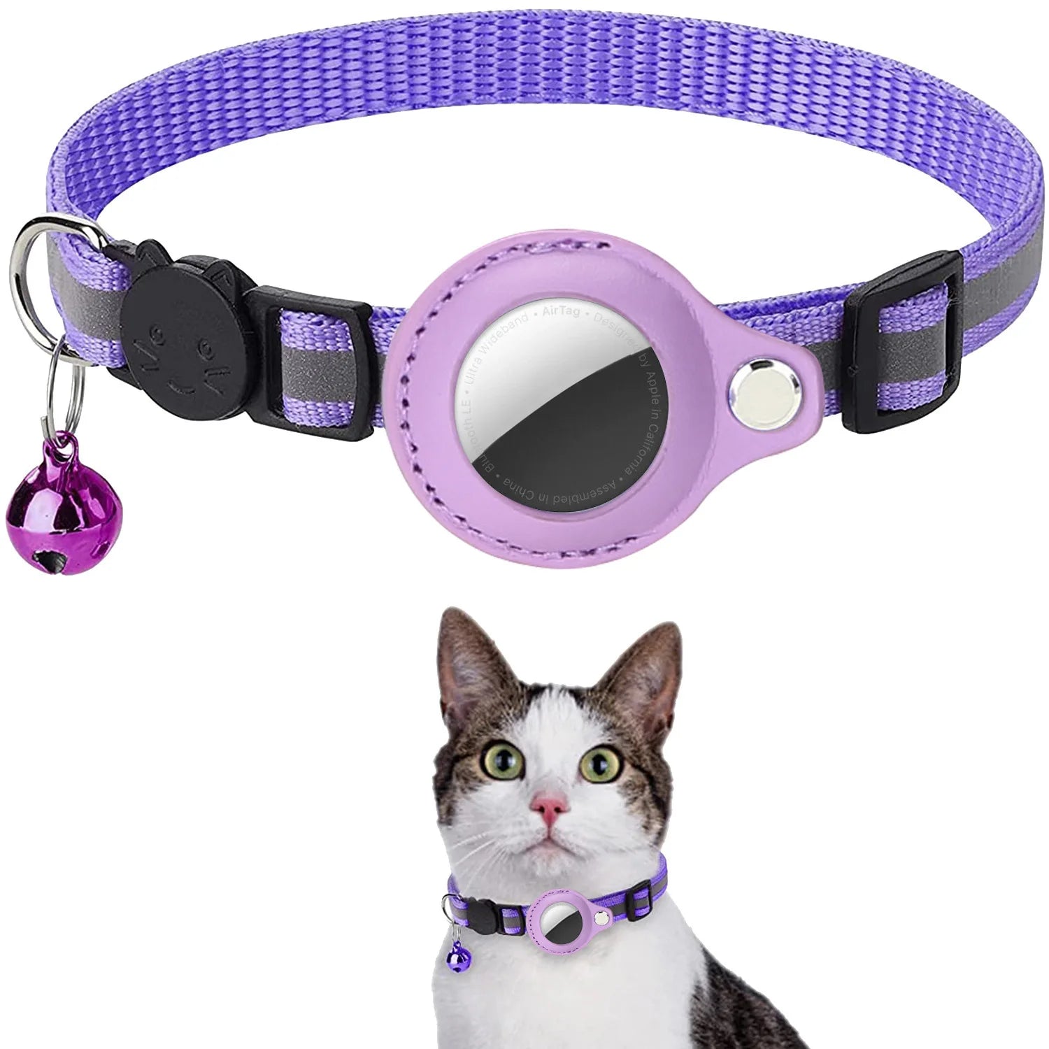 Adjustable Waterproof Cat Collar with Airtag Holder, Breakaway Safety, Reflective Strips & Bell