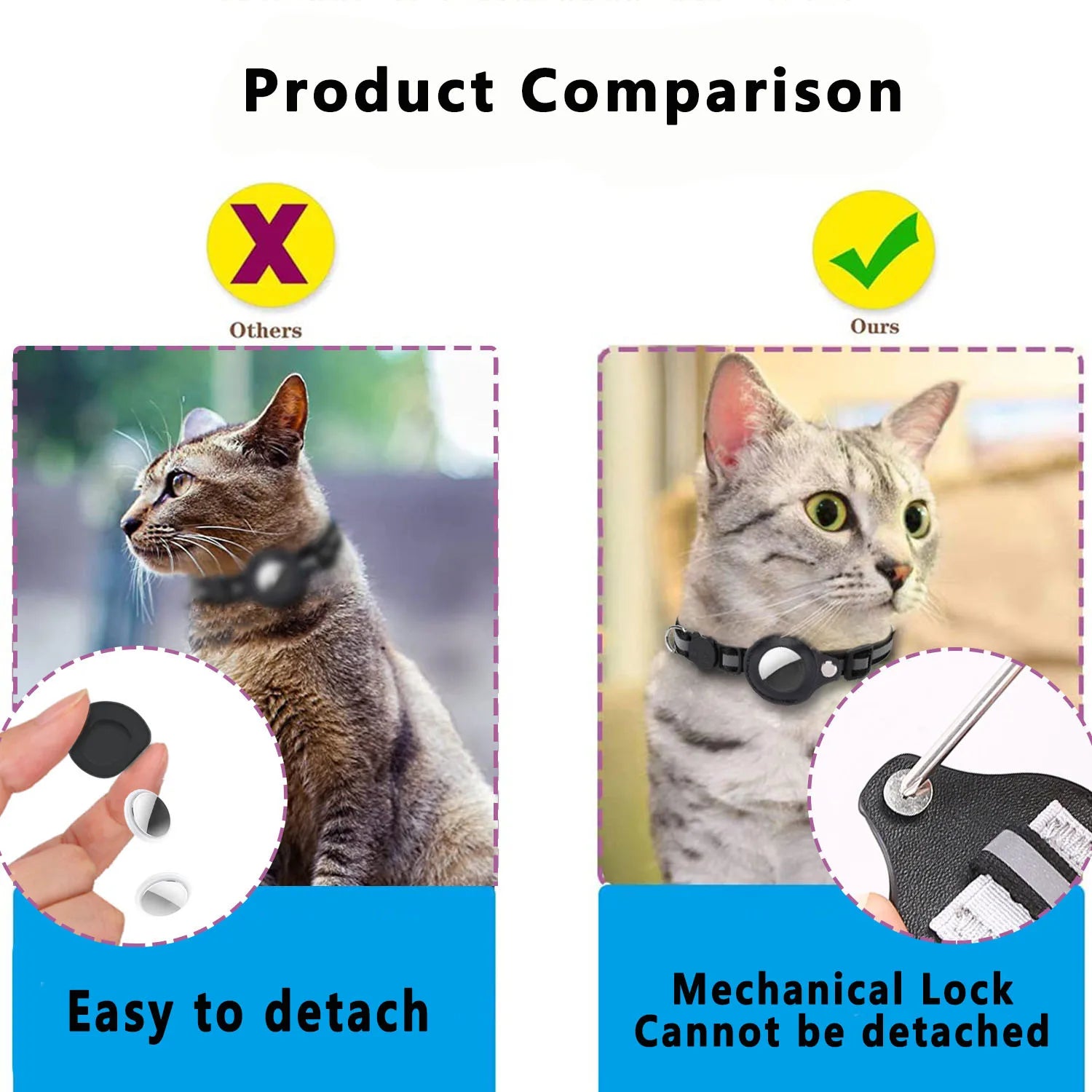 Adjustable Waterproof Cat Collar with Airtag Holder, Breakaway Safety, Reflective Strips & Bell