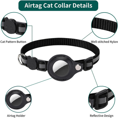 Adjustable Waterproof Cat Collar with Airtag Holder, Breakaway Safety, Reflective Strips & Bell