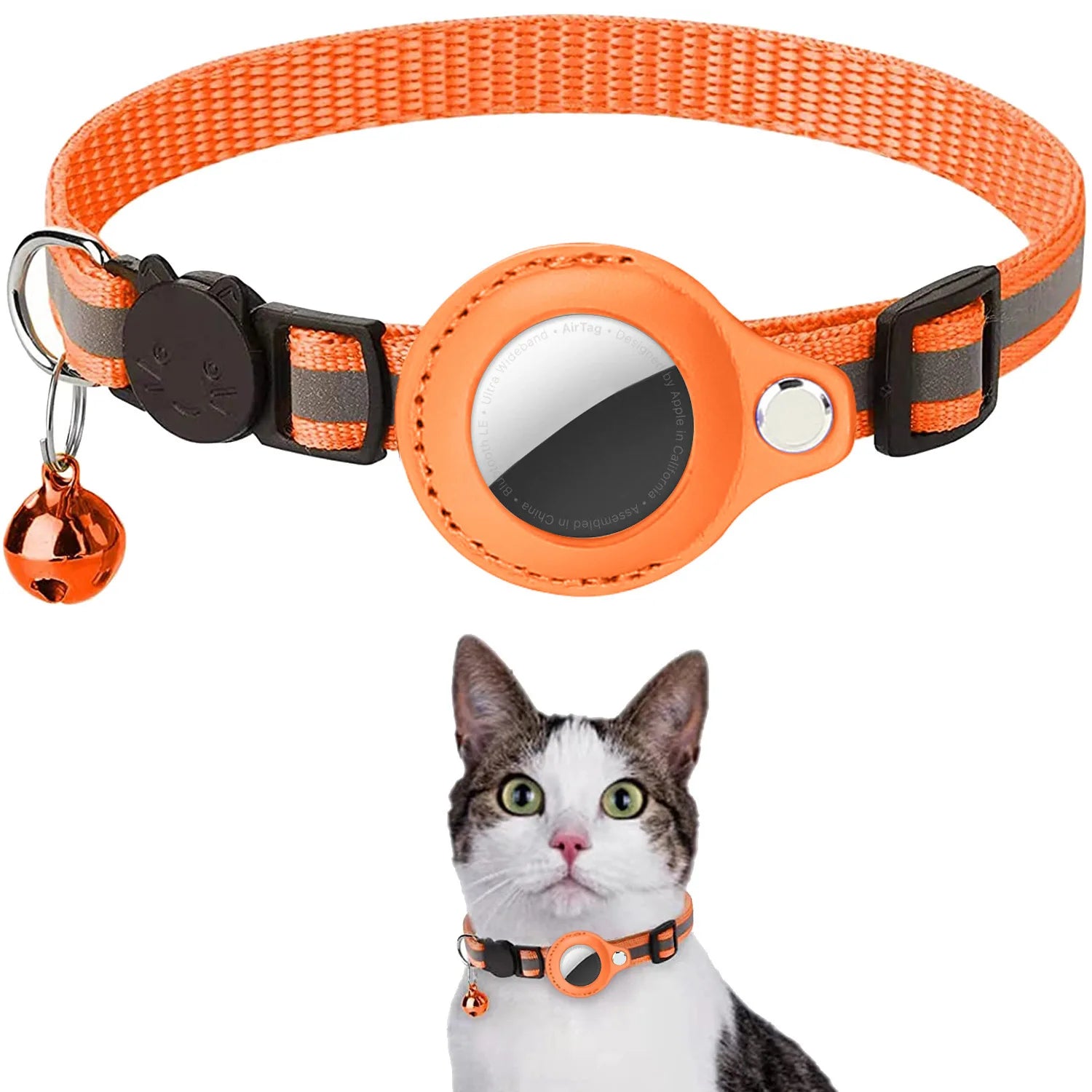 Adjustable Waterproof Cat Collar with Airtag Holder, Breakaway Safety, Reflective Strips & Bell
