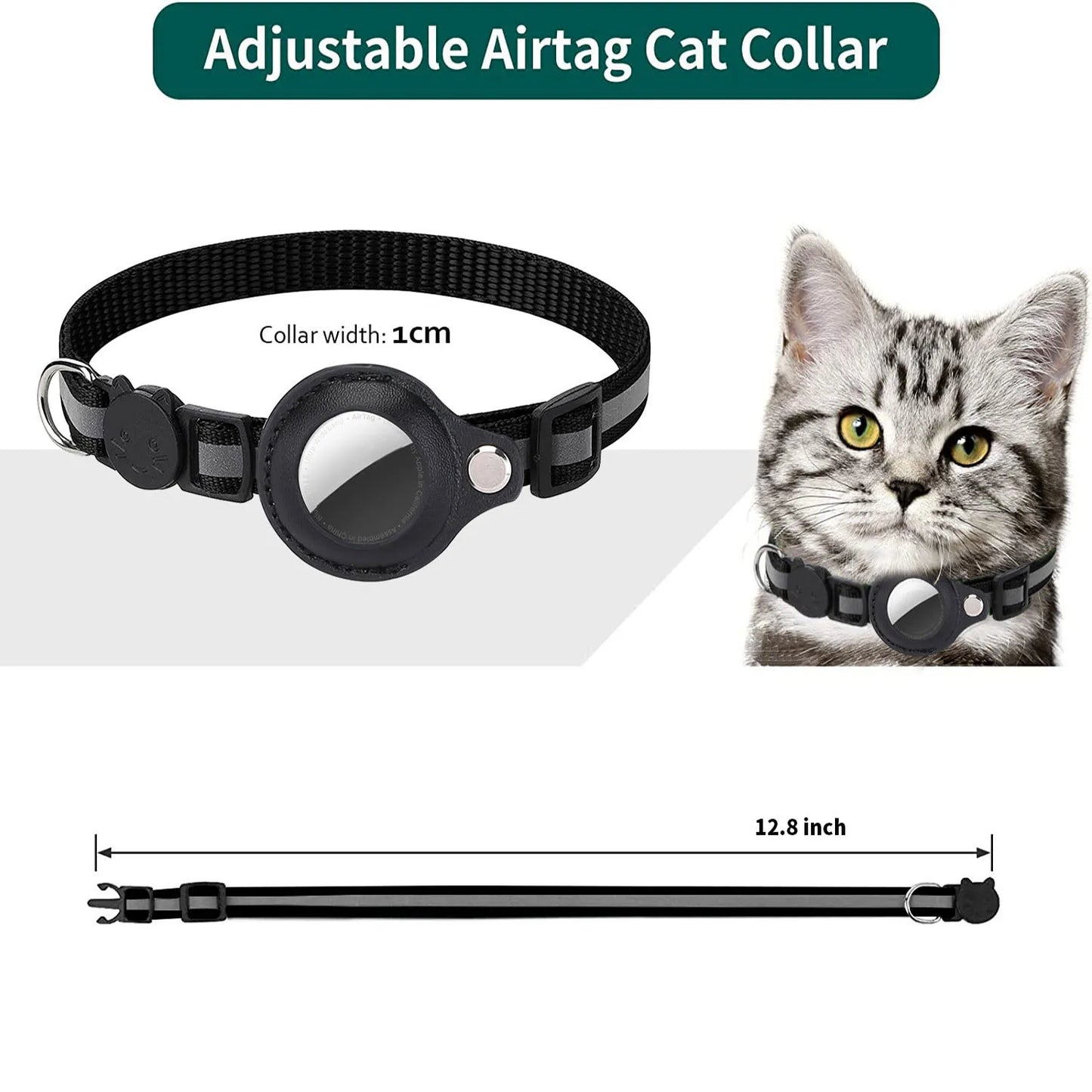 Adjustable Waterproof Cat Collar with Airtag Holder, Breakaway Safety, Reflective Strips & Bell