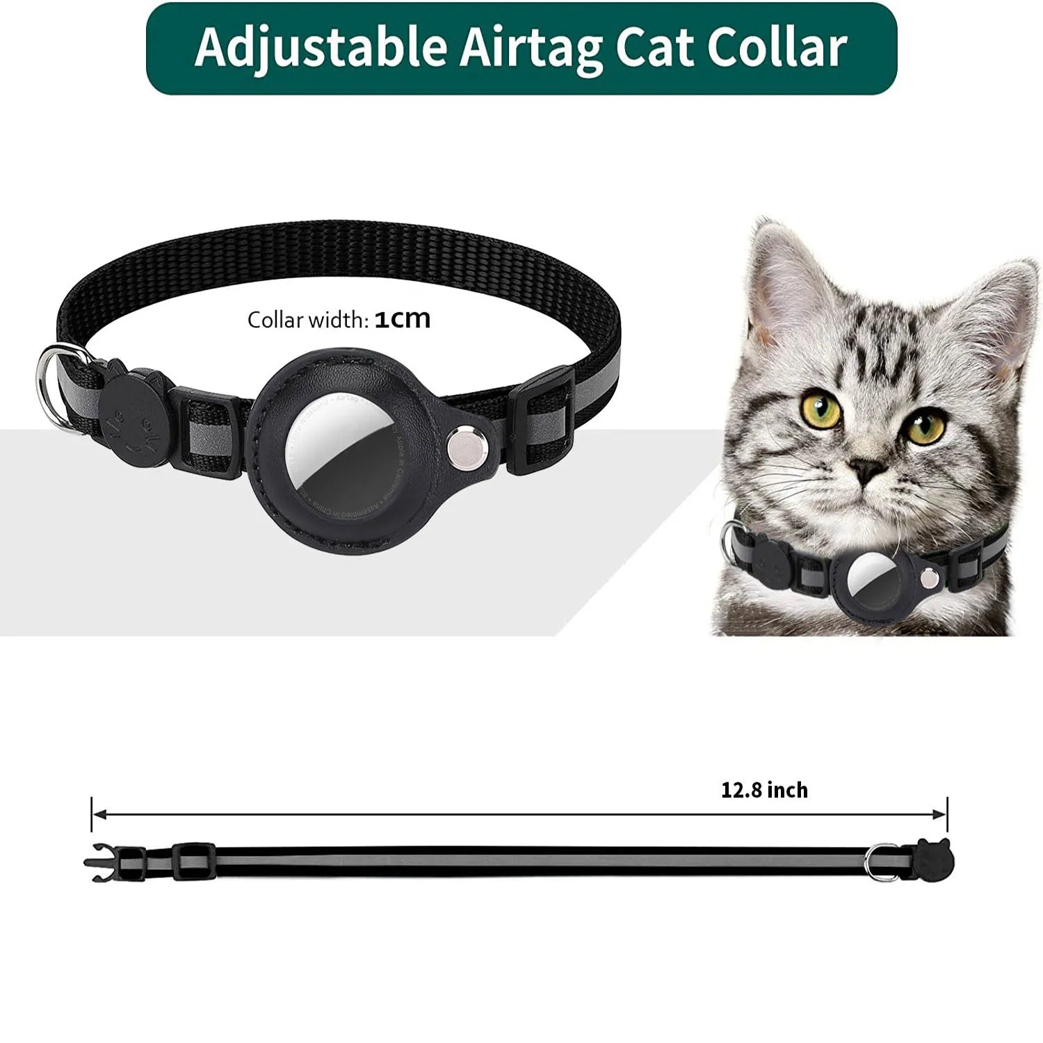 Adjustable Waterproof Cat Collar with Airtag Holder, Breakaway Safety, Reflective Strips & Bell