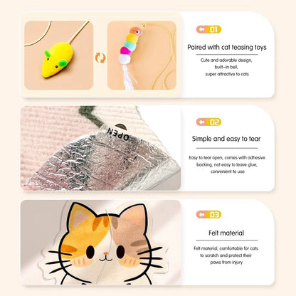 Ultimate Wall-Mounted Self-Adhesive Cat Scratcher with Fun Hanging Toy - Durable Felt Scratch Mat for Happy Cats