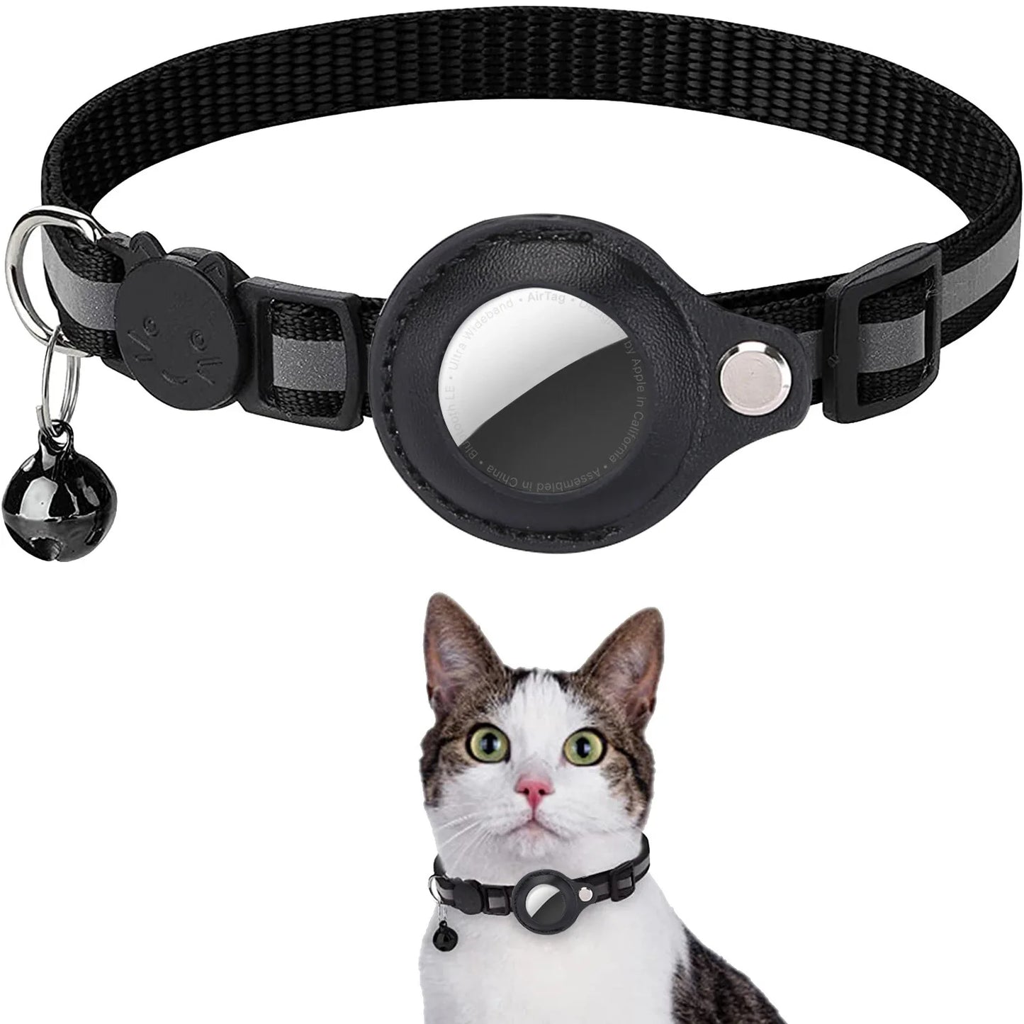 Adjustable Waterproof Cat Collar with Airtag Holder, Breakaway Safety, Reflective Strips & Bell
