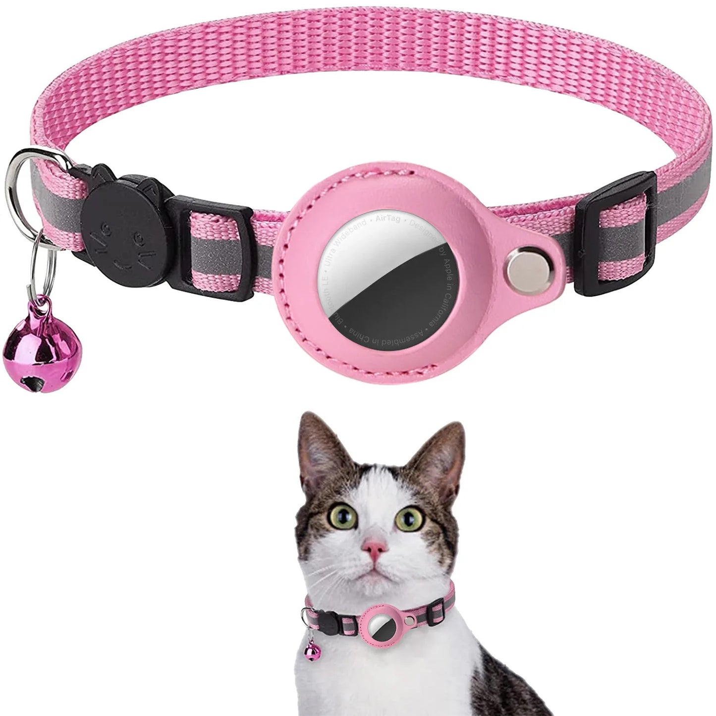 Adjustable Waterproof Cat Collar with Airtag Holder, Breakaway Safety, Reflective Strips & Bell