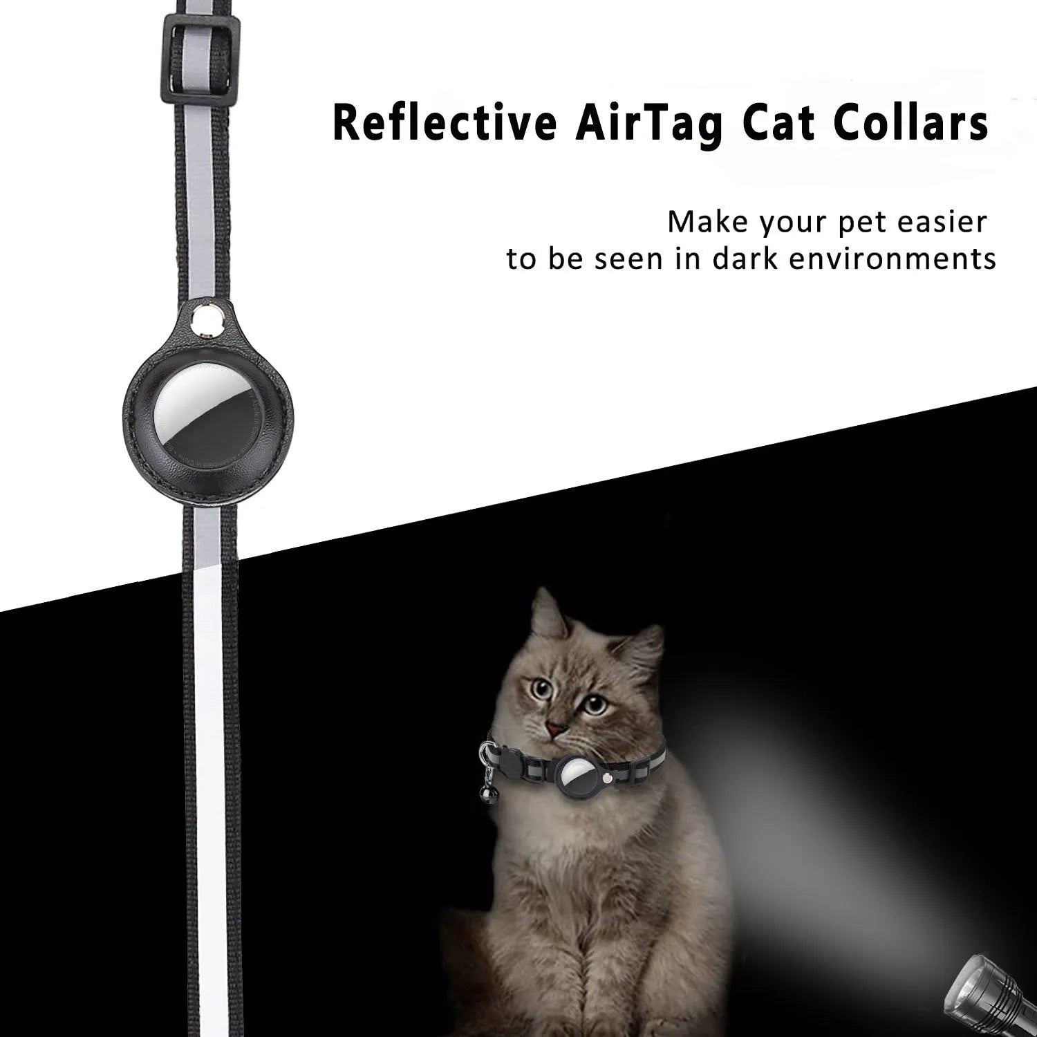 Adjustable Waterproof Cat Collar with Airtag Holder, Breakaway Safety, Reflective Strips & Bell